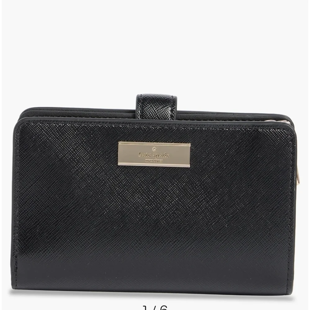 Kate spade Kenzie Boxed Medium Compact BIFOLD Wallet in Black & GOLD #KK043 NEW